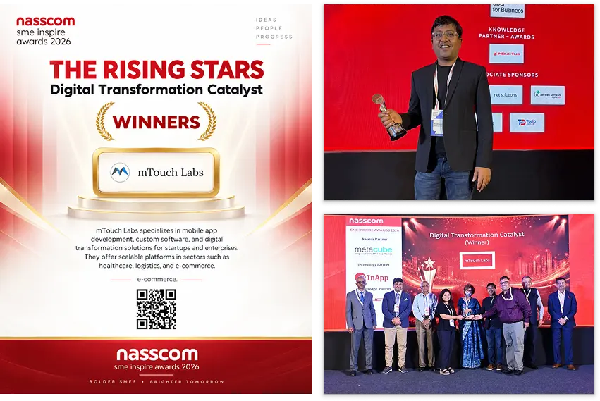 mTouch Labs receiving the Digital Transformation Catalyst award at the NASSCOM SME Inspire Awards 2026